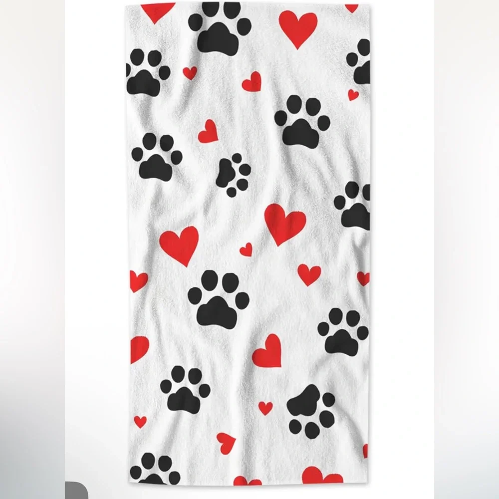 Paw Print and Heart Patterned microfiber 2 pack towels